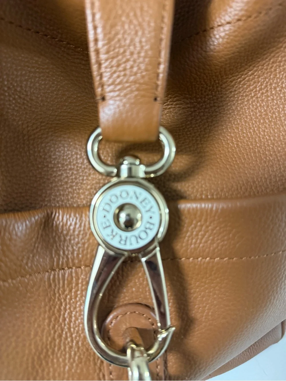Like New Dooney & Bourke Camel Brown Leather Tote with Front Clip